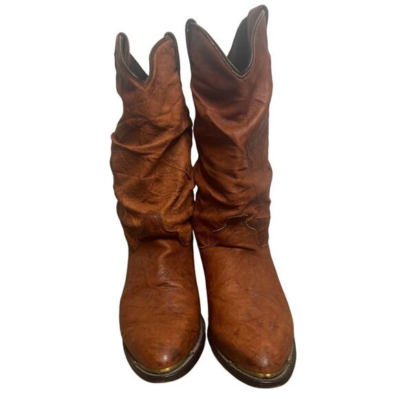 Vintage Brown Slouchy Leather Mid Calf Cowboy Western Boots Men's Size 7D - Picture 2 of 9